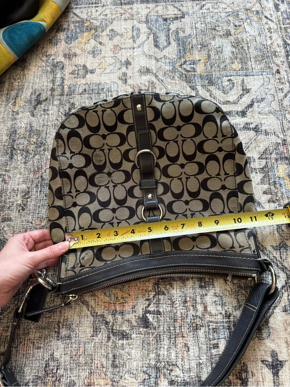 Coach Black and Cream Signature Canvas Shoulder Bag with Cherry Charm